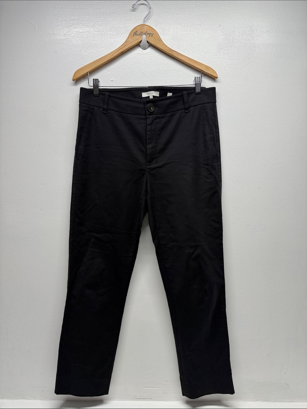 Vince Cotton Blend Cigarette Trousers Straight Leg Mid Rise Pants Black Size 8